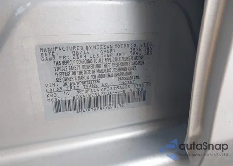 2019 Nissan Sentra S z USA, uszkodzony, nr VIN 3N1AB7AP8KY223336
